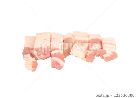 streaky pork piece cube isolated on white background streaky pork piece cube isolated on white background 122536300