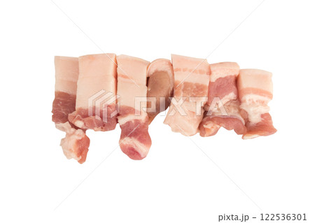 streaky pork piece cube isolated on white background 122536301