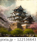 桜に包まれたお城 122536643