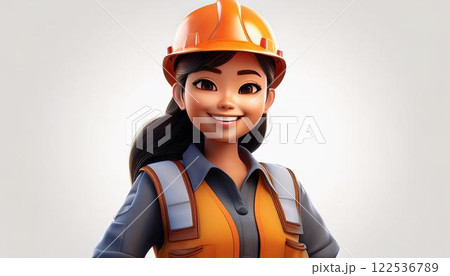 ヘルメットを被った女性作業員 3Dイラスト ヘルメットを被った女性作業員 3Dイラスト 122536789