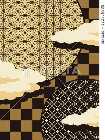 日本の伝統柄の麻の葉模様と七宝模様のかっこいい背景黒.ai 122536988