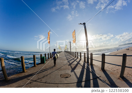 Surfer Walking Pier Jetty Jumping Entry Ocean Surfing 122538100