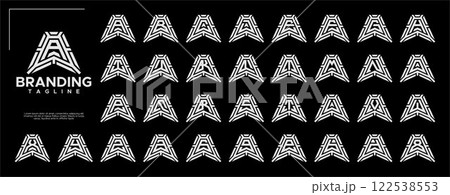Digital line abstract letter A-Z monogram logo set 122538553