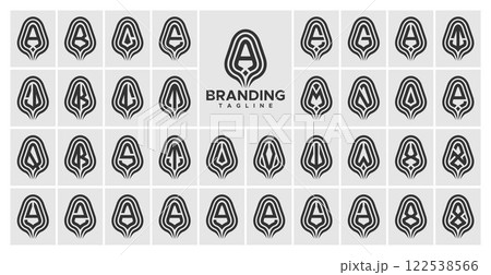 Rounded abstract leaf letter A-Z logo bundle Rounded abstract leaf letter A-Z logo bundle 122538566