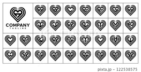 Line love heart initial letter A-Z logo set 122538575
