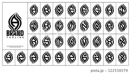 Line hot fire or leaf initial letter A-Z logo set Line hot fire or leaf initial letter A-Z logo set 122538579