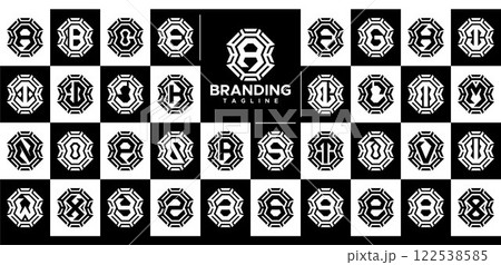 Digital line abstract monogram A-Z letter logo set Digital line abstract monogram A-Z letter logo set 122538585