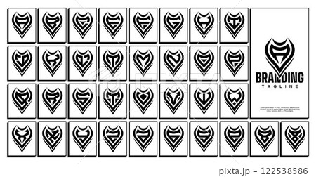 Modern security shield initial letter A-Z logo set 122538586