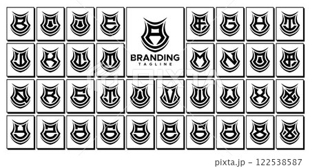 Elegant decorative shield letter A-Z logo set 122538587
