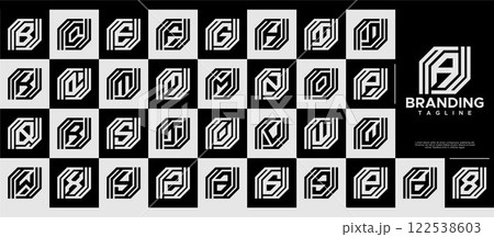 Technology line abstract letter A-Z logo set 122538603