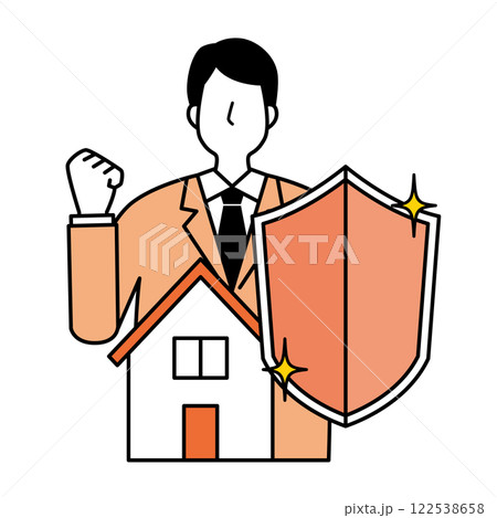 住宅保険と男性のイラスト 住宅保険と男性のイラスト 122538658