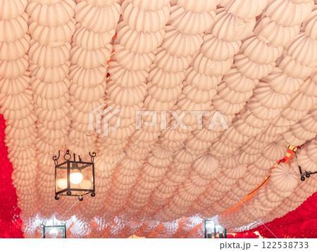 Paper lanterns at the April Fair in Seville, Andalusia, Spain 122538733
