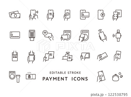 いろんな支払い方法にまつわるアイコンセット(モノクロ) いろんな支払い方法にまつわるアイコンセット(モノクロ) 122538795