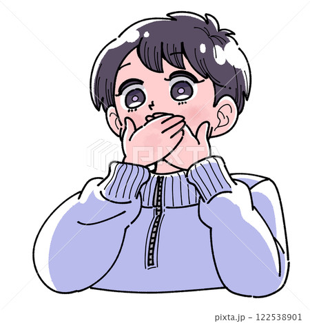 手で口をふさぐ男の子のイラスト 122538901