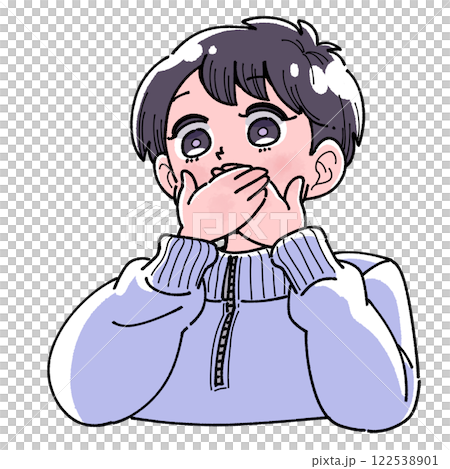 手で口をふさぐ男の子のイラスト 122538901