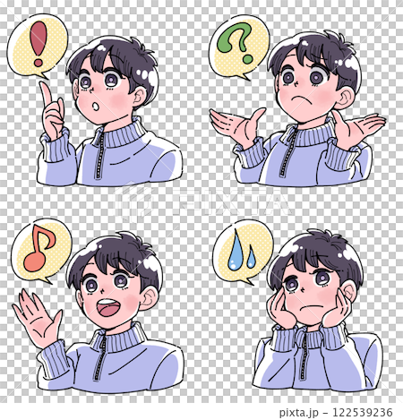 Illustration set of a boy with various expressions and reactions Illustration set of a boy with various expressions and reactions 122539236