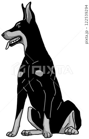 ドーベルマン　白黒　背景透過　犬のイラスト 122539294