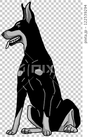 Doberman black and white transparent background dog illustration 122539294