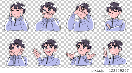 色々な表情とリアクションをする男の子のイラストセット 122539297