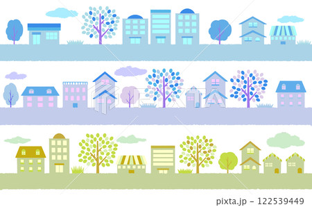 緑の街 緑の住宅街 街のイラスト素材 おしゃれな背景イラスト 122539449