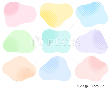 カラフルなドットグラデーションの円の飾り付きの不定形フレームセット カラフルなドットグラデーションの円の飾り付きの不定形フレームセット 122539498