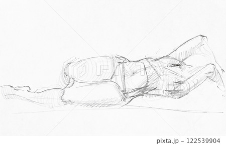 sketch of female model lying on side hand drawn 122539904