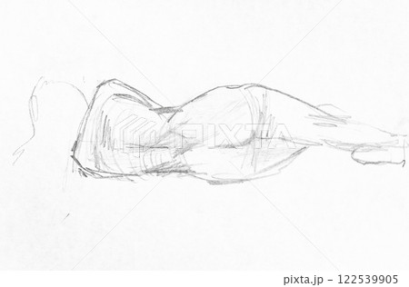 hand-drawn sketch from back of woman lying on side 122539905