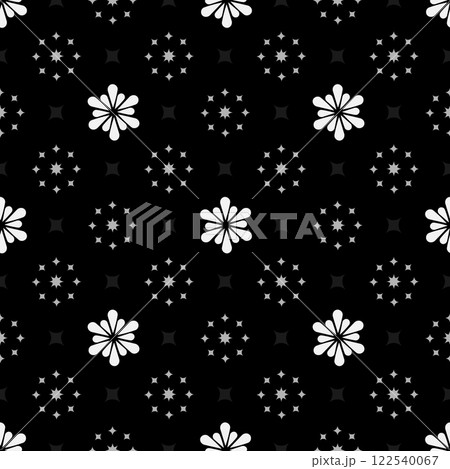This stylish black background features elegant white floral designs, ideal for modern decor and various textiles This stylish black background features elegant white floral designs, ideal for modern decor and various textiles 122540067