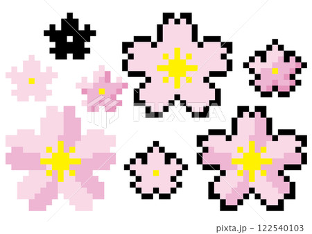 Cherry blossom pixel art set - Stock Illustration [122540103] - PIXTA
