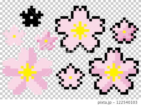 Cherry blossom pixel art set - Stock Illustration [122540103] - PIXTA