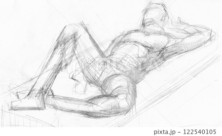 hand-drawn sketch of male model lying on table 122540105