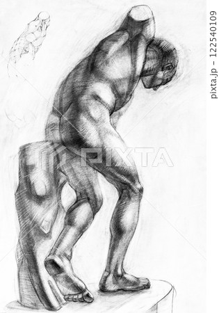 hand-drawn statue of armless man on podium hand-drawn statue of armless man on podium 122540109