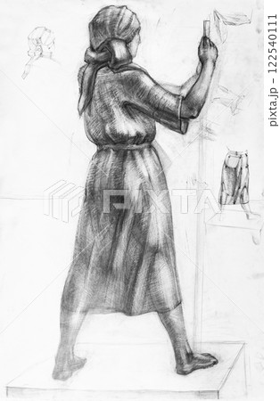 hand-drawn female model in robe and headscarf hand-drawn female model in robe and headscarf 122540111