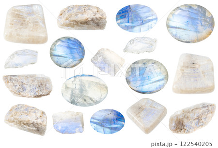 various samples of raw moonstone minerals isolated 122540205