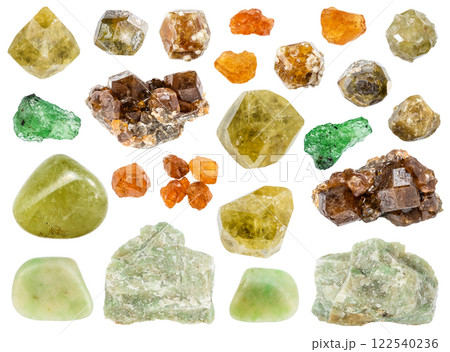 various samples of raw grossular minerals isolated various samples of raw grossular minerals isolated 122540236
