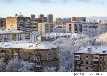 residential district in city after snow in winter 122540379