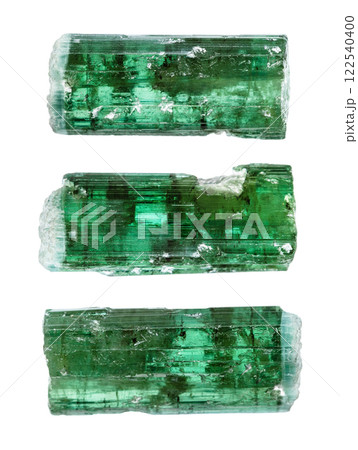 various samples of raw verdelite minerals isolated 122540400