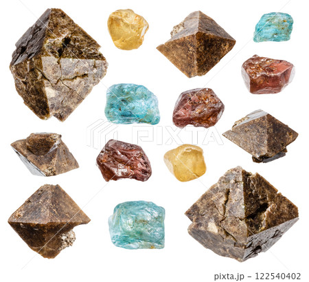 various samples of raw zircon minerals isolated 122540402