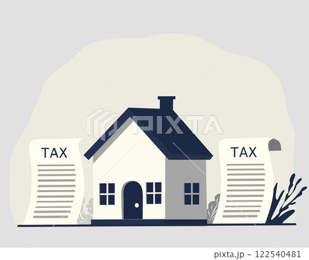 An illustration of a house surrounded by tax documents, symbolizing property taxes, financial obligations, or real estate taxation An illustration of a house surrounded by tax documents, symbolizing property taxes, financial obligations, or real estate taxation 122540481