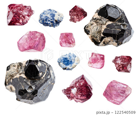 various samples of raw spinel minerals isolated 122540509