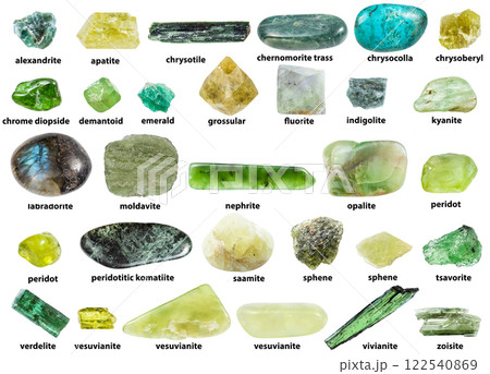 rough green minerals with names isolated rough green minerals with names isolated 122540869
