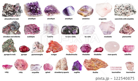 natural pink minerals with names isolated natural pink minerals with names isolated 122540875