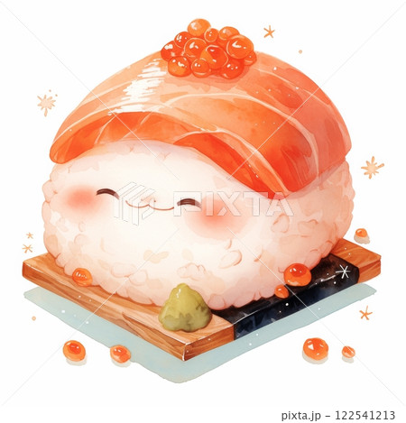 Kawaii salmon nigiri sushi with roe perfect for food design restaurant menu japanese food Kawaii salmon nigiri sushi with roe perfect for food design restaurant menu japanese food 122541213
