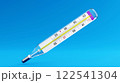 thermometer on a bright blue background. glass medical device for measuring human temperature. 3D illustration 122541304