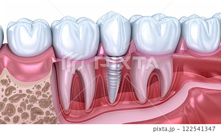 Dental implant tooth replacement prosthetic gum bone structure oral health procedure medical 122541347