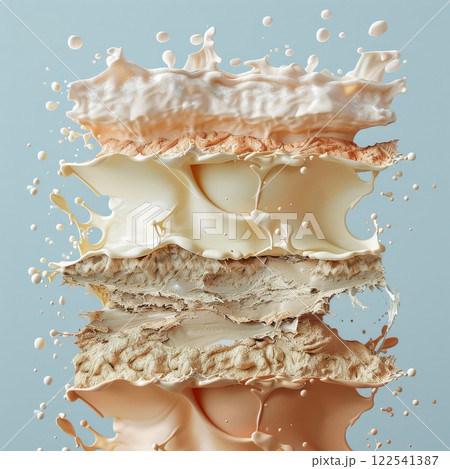 Abstract stacked dessert creamy layers delicious treat food art confection creative design 122541387
