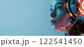 Cyborg woman portrait futuristic tech interface concept digital beauty ai headshot 122541450