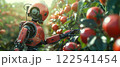 Farm robot harvests tomatoes agriculture automation technology crop yield futuristic. 122541454