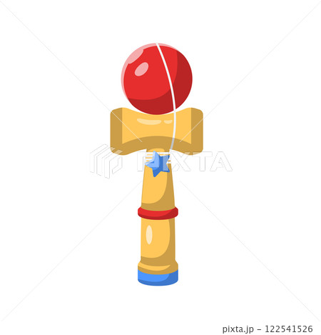 Toss and Catch Wooden Ball Flat Illustration. Kendama Clean Icon Design Element on Isolated White Background 122541526
