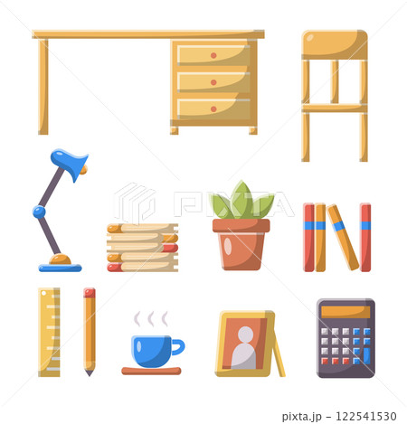 Back To School Study Object Flat Icon Set. Clean Illustration Design Element on Isolated White Background 122541530